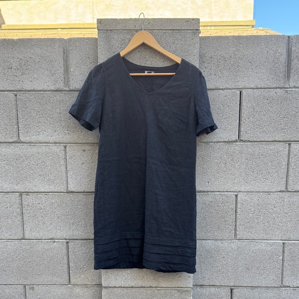 Linen Viscose Blend Short Sleeve Shift Dress size small black